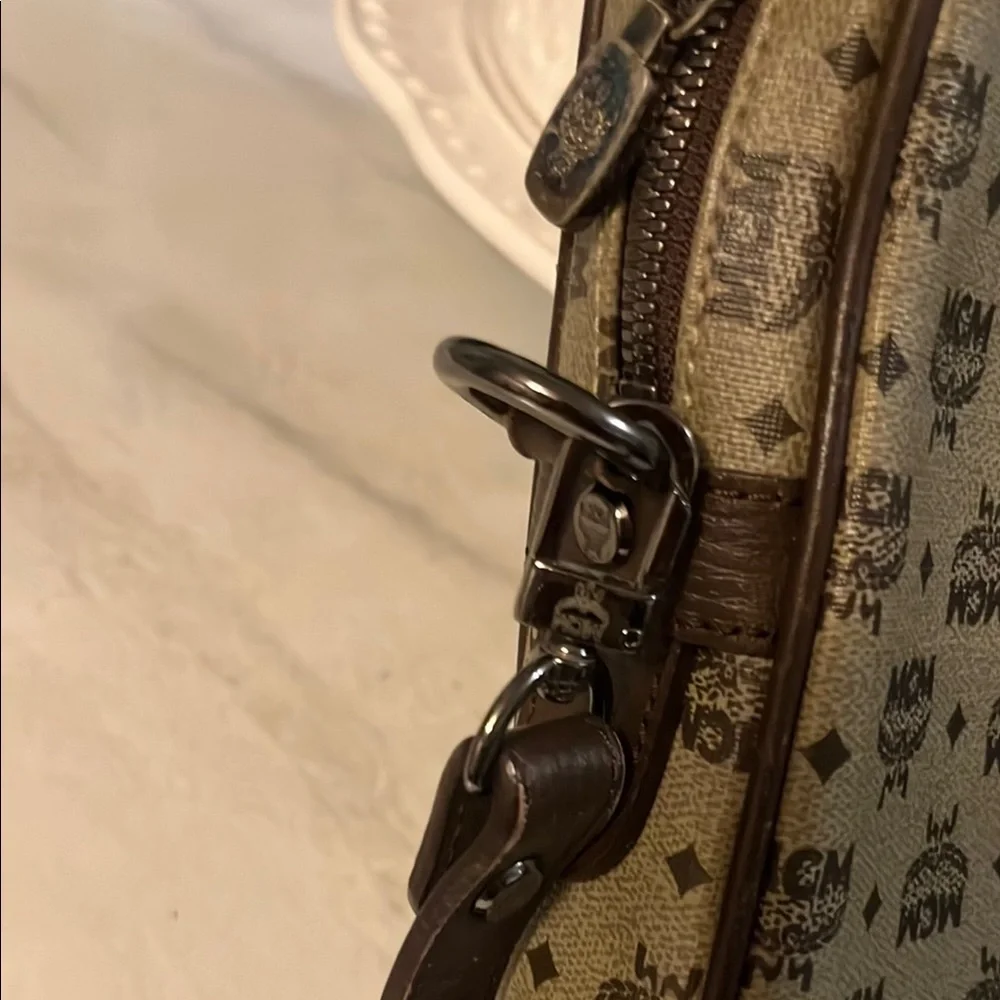 MCM Brown Leather Trim Monogram Briefcase